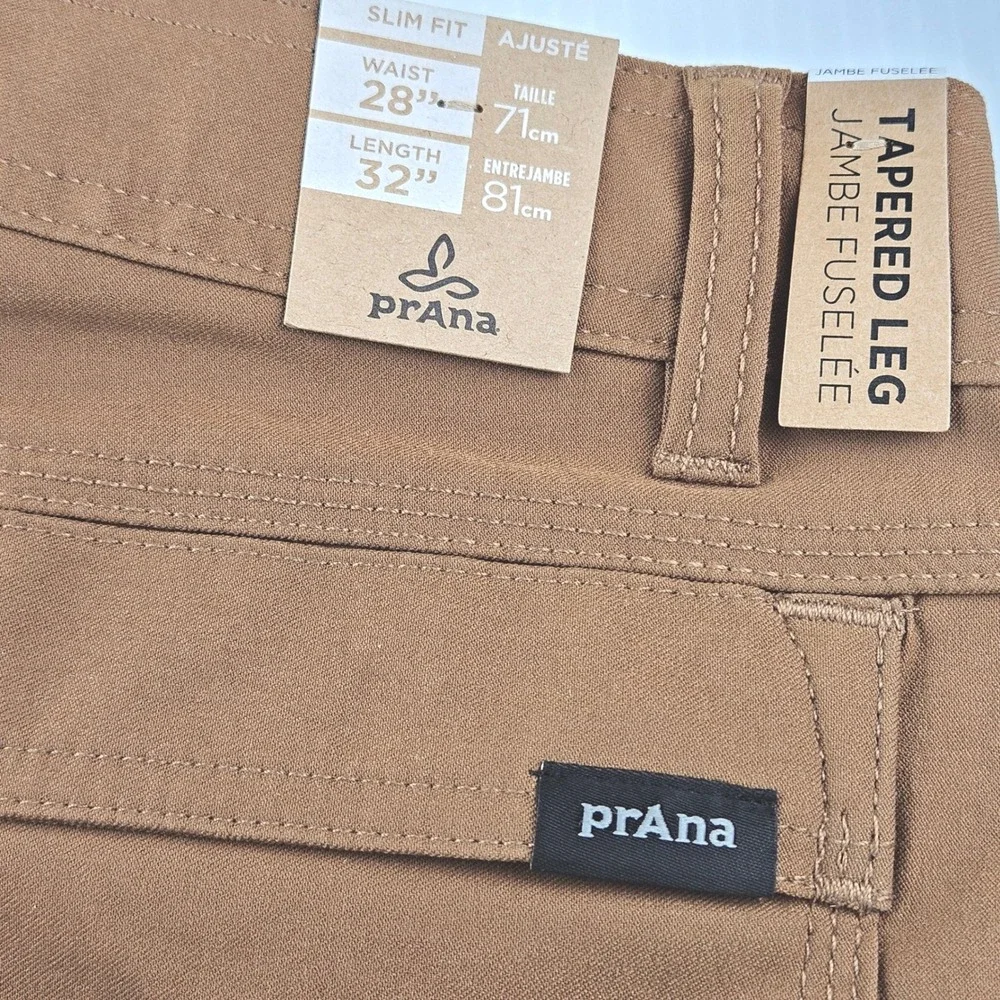 Prana Stretch Zion Slim Fit Tapered Leg Pant Mens 28x32 Brown Hiking Utility NWT
